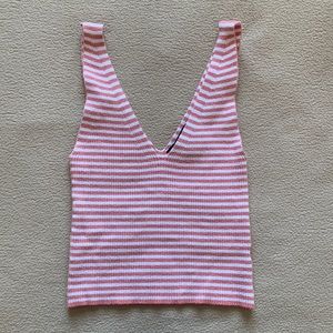 Striped Coral & White Halter Top Brand: Forever21